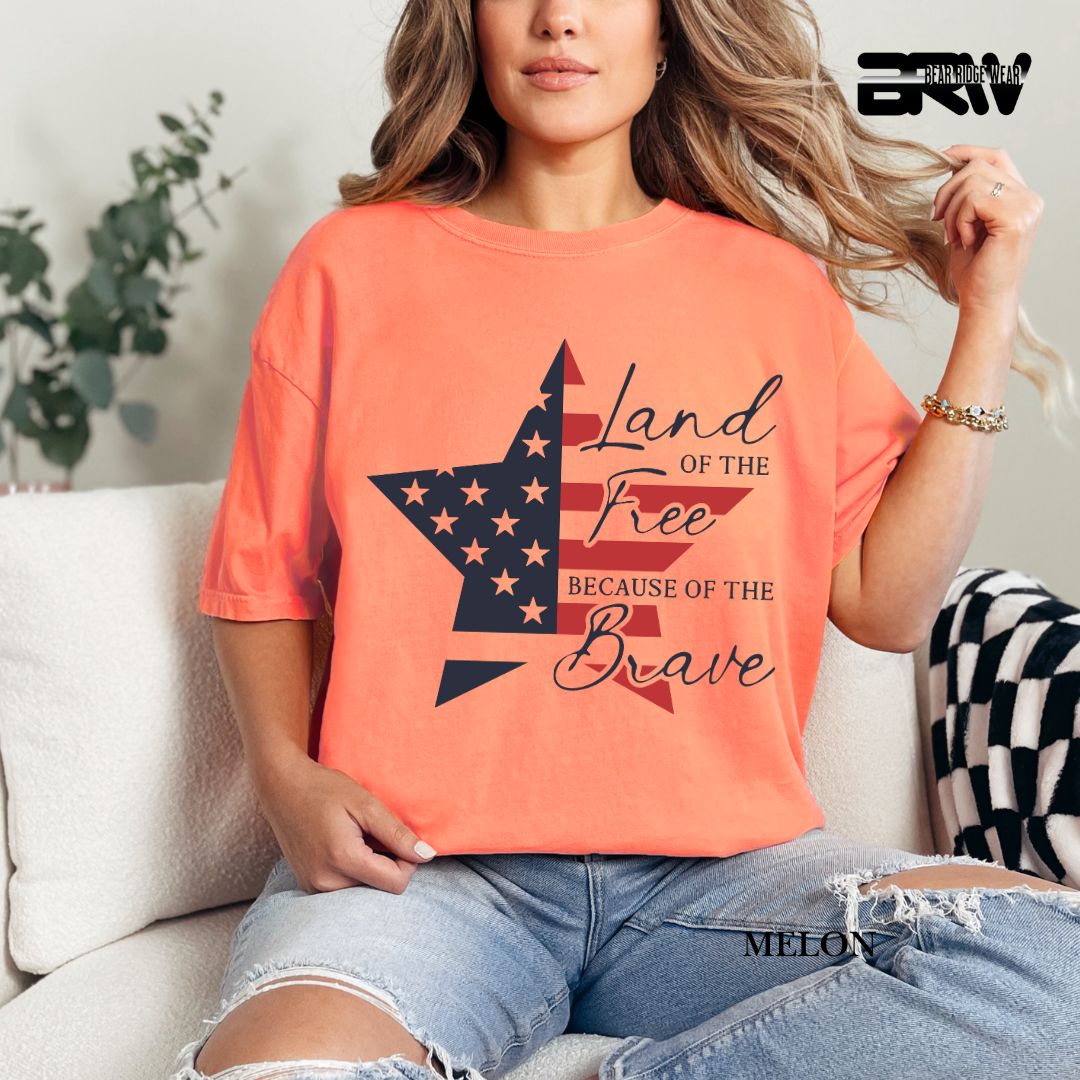 Land Of Free Star- Patriotic Tee