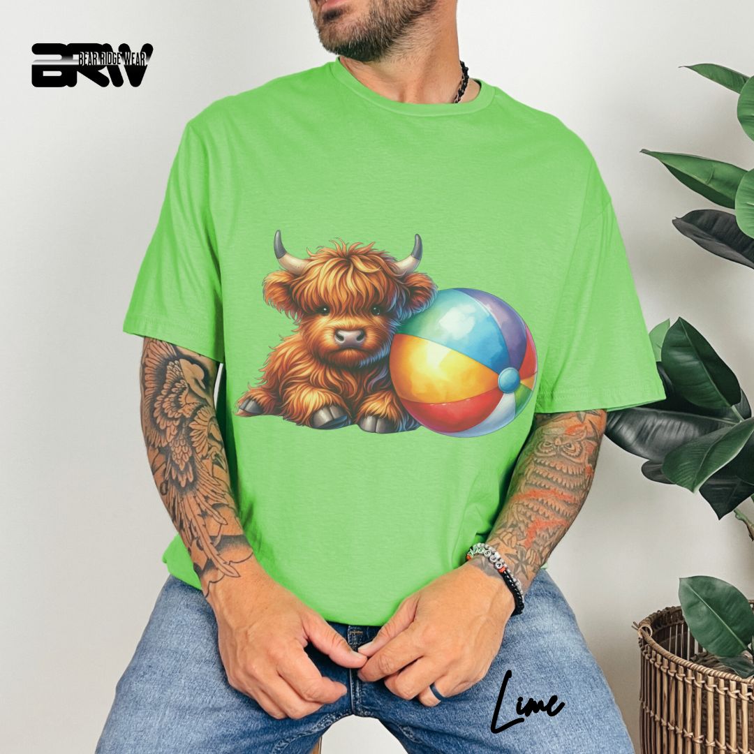 'Highland Cow-Beach-Ball' Summer T- Shirt