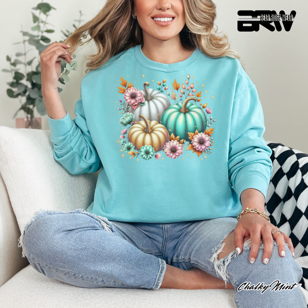 'Floral Shimmering Pumpkin' Fall Crewneck Sweatshirt
