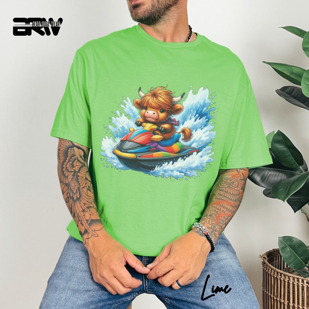 'Highland Cow-Ski Mobile' Summer T- Shirt