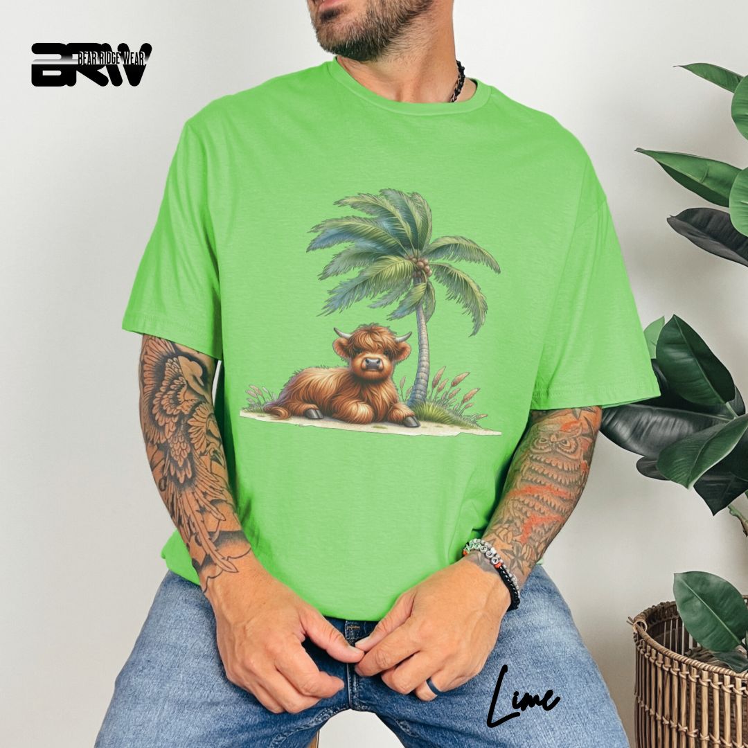 'Highland Cow-Palm Tree' Summer T- Shirt