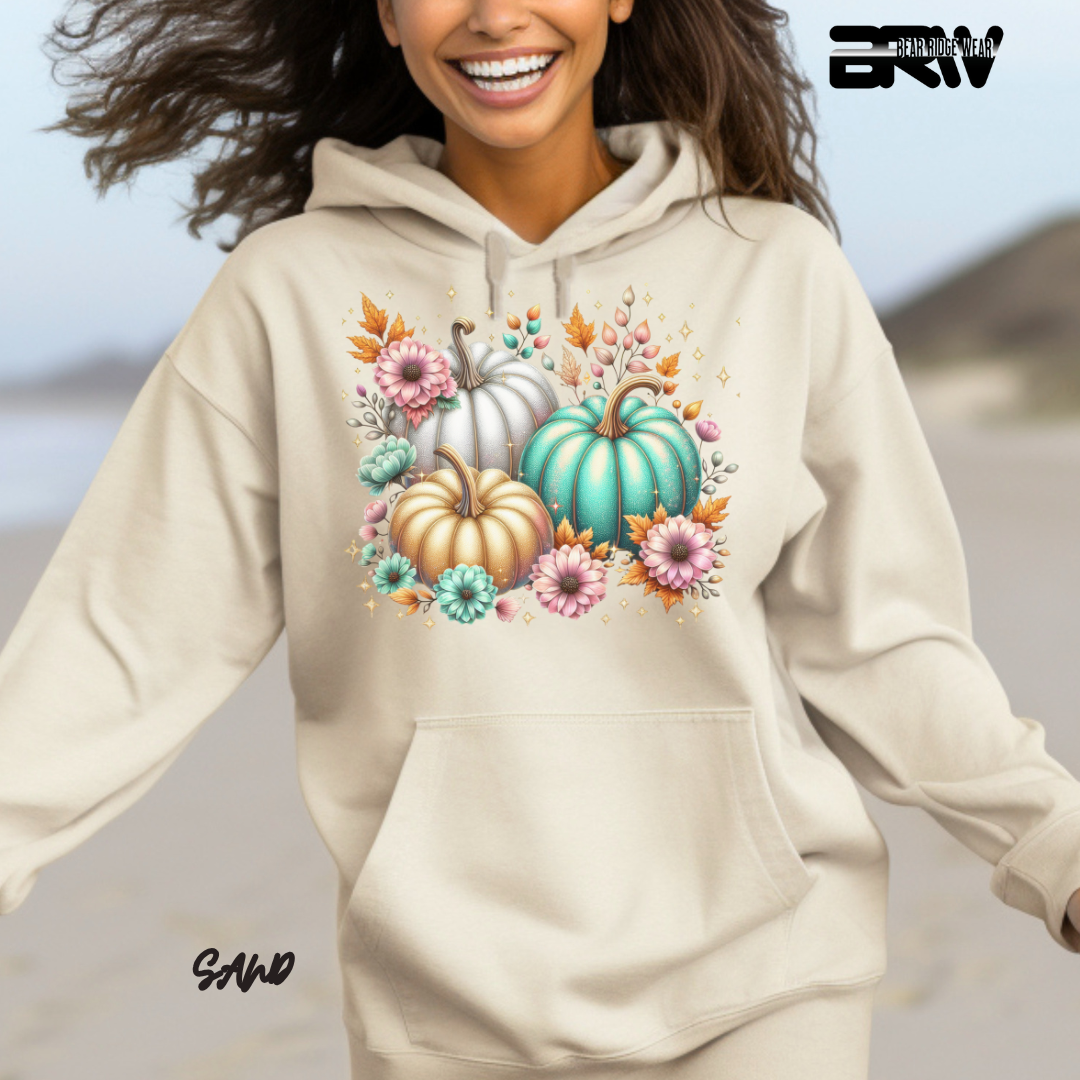 'Floral Shimmering Pumpkin' Fall Hoodie