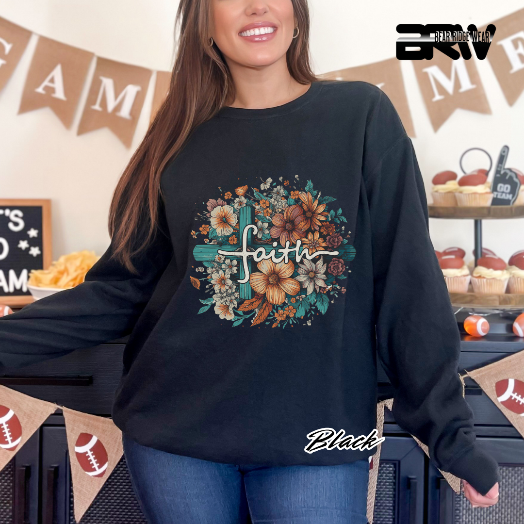 'Faith, Cross and flowers' Faith Long-Sleeve Tee