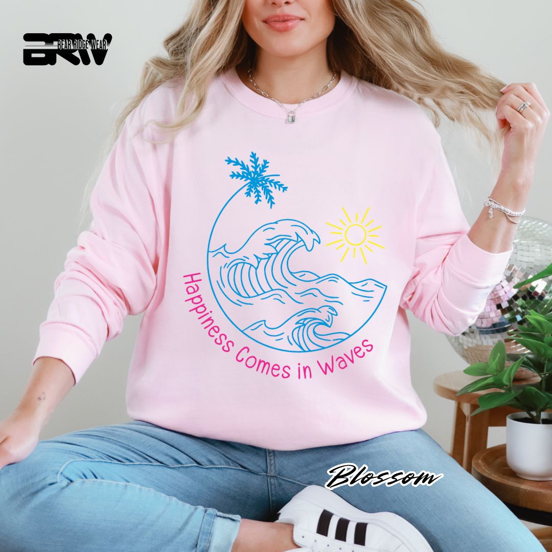 'Happiness comes in Waves-color' Summer Long Sleeve Tee