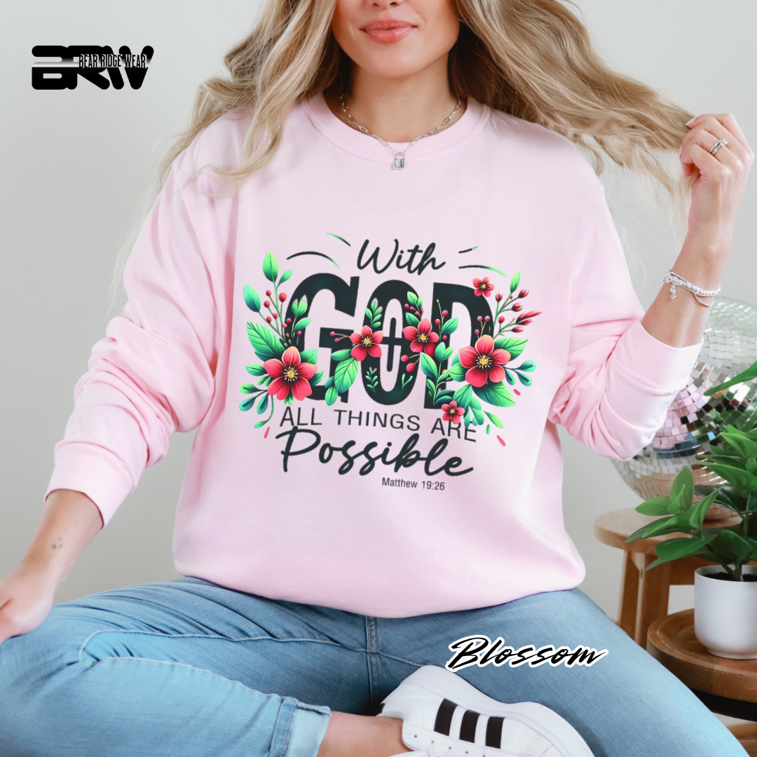 'With God All Things Are Possible' Faith Long-Sleeve Tee