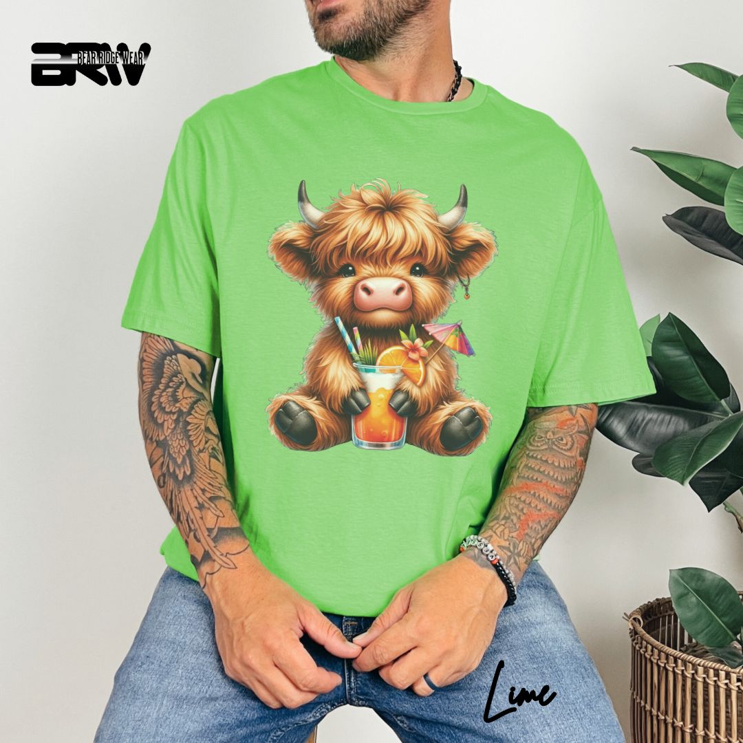'Highland Cow-Tropical Drink' Summer T- Shirt For Men