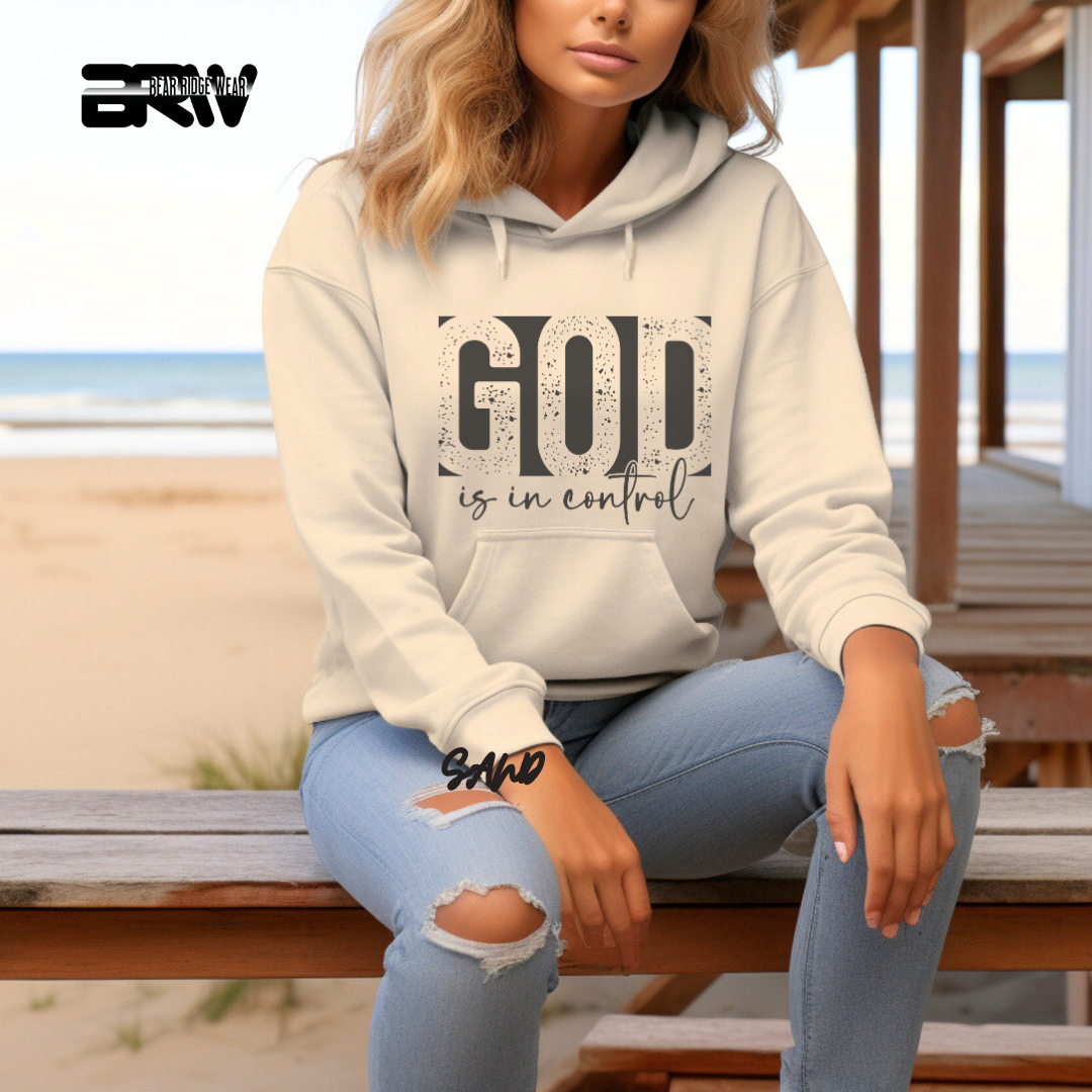 'God Is In Control' Black Stroke  Faith Hoodie