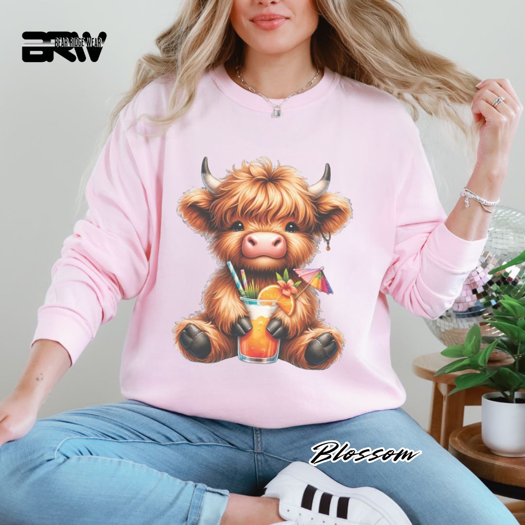 'Highland Cow- Tropical Drink' Summer Long Sleeve Tee