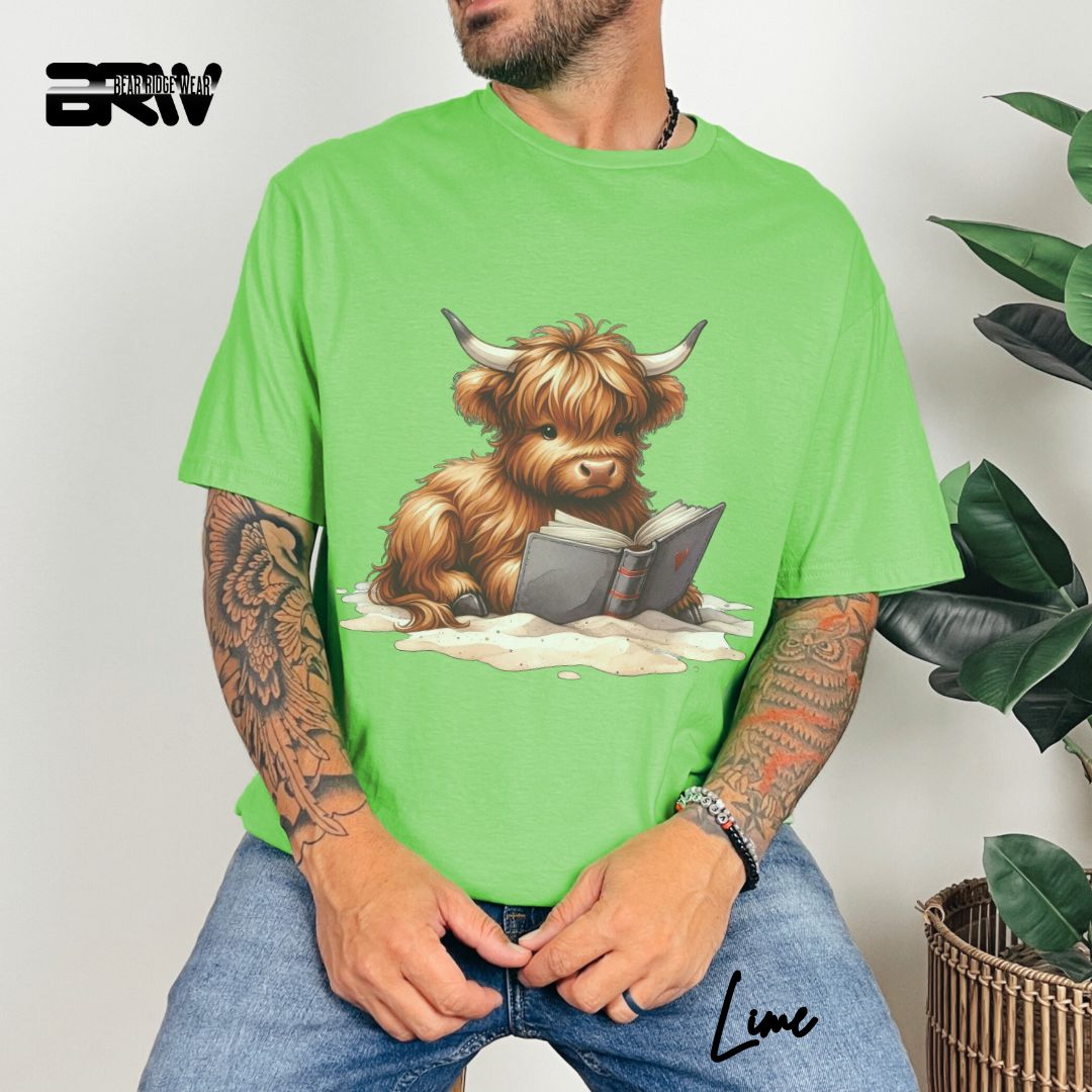 'Highland Cow-Beach-Book' Summer T- Shirt