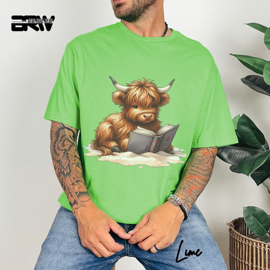'Highland Cow-Beach-Book' Summer T- Shirt