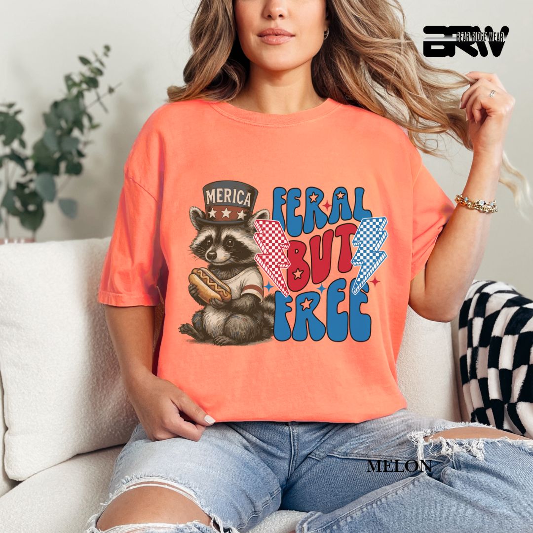 Feral But Free-Hotdog Raccoon- Patriotic Tee