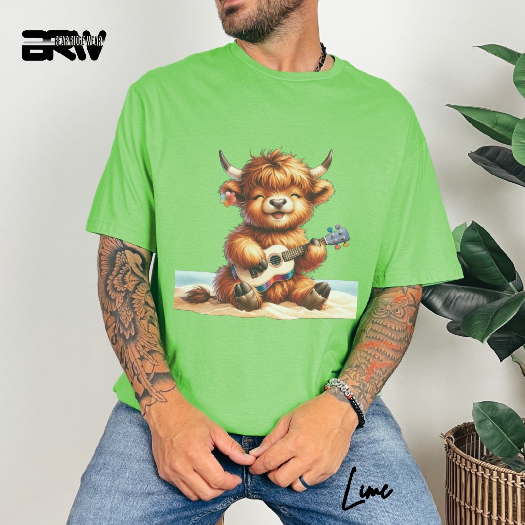 'Highland Cow-Guitar' Summer T- Shirt
