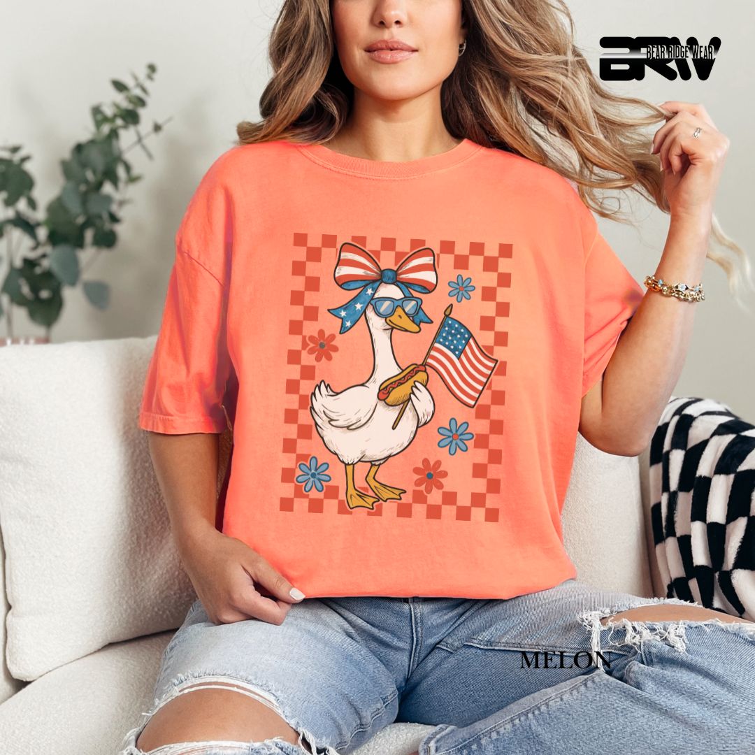 Goose-Girl Flag Hotdog- Patriotic Tee