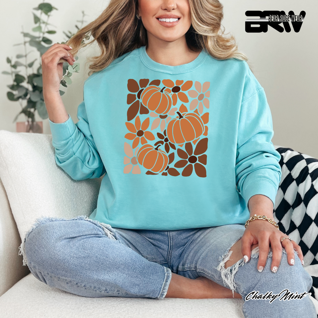 'Boho Floral Pumpkin' Fall Crewneck Sweatshirt