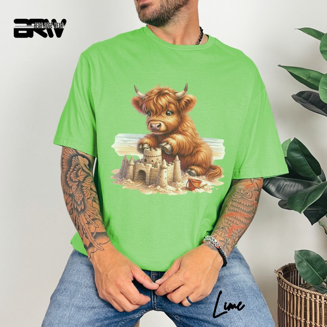 'Highland Cow-Sandcastle' Summer T- Shirt