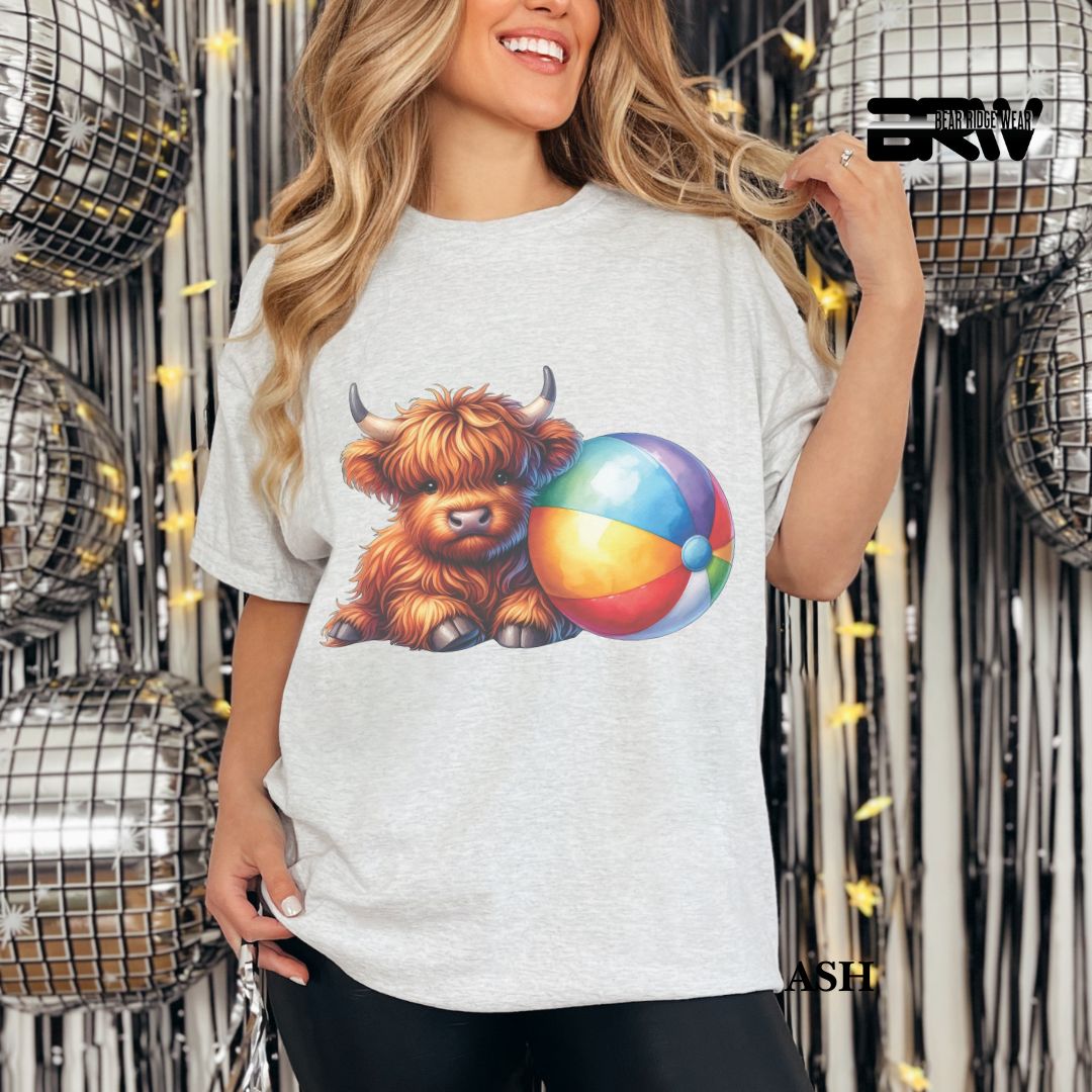 'Highland Cow-Beach-Ball' 3 Summer Tee