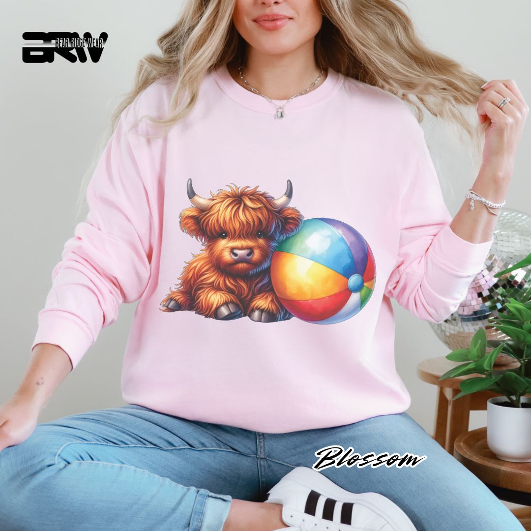 'Highland Cow-Beachball' Summer Long Sleeve Tee