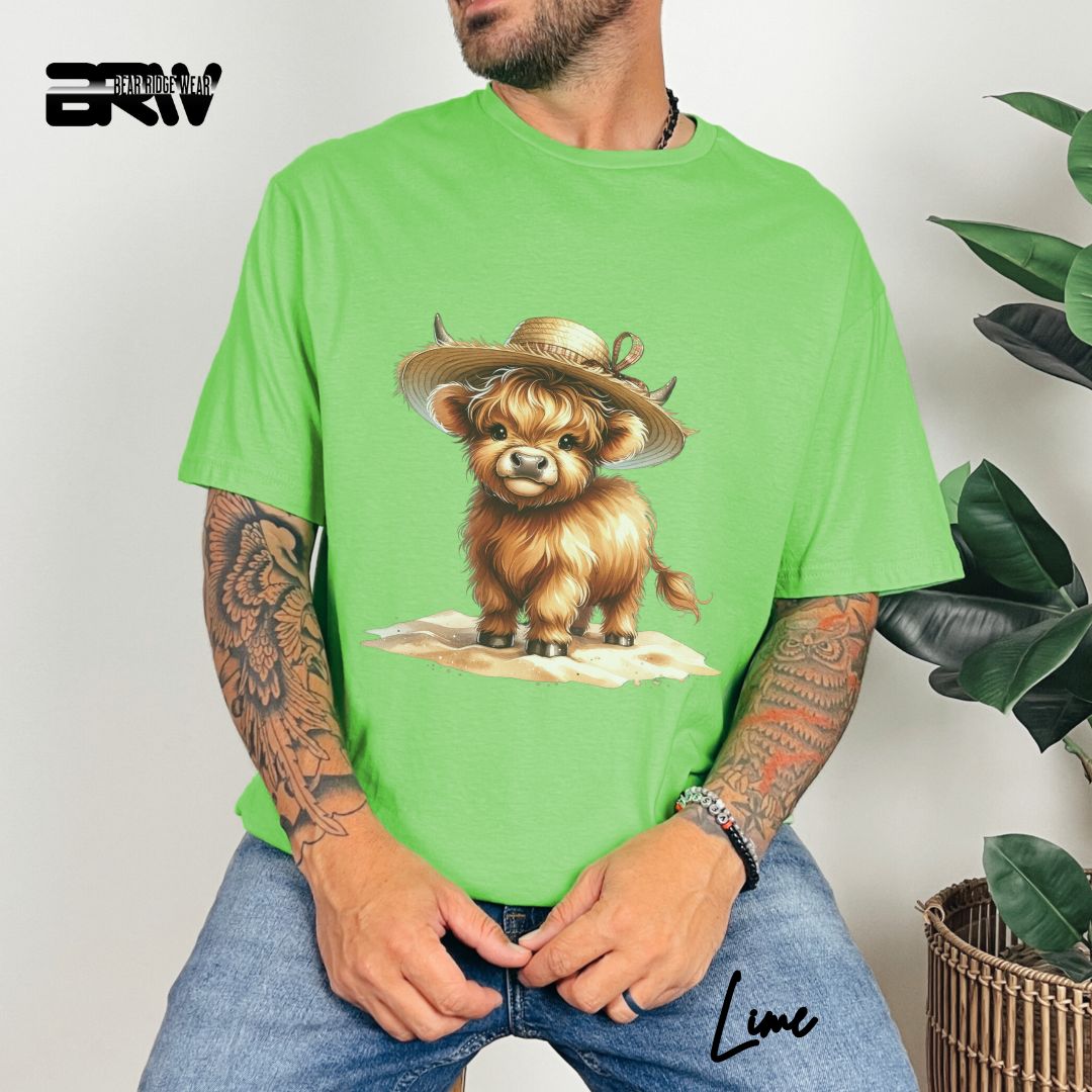 'Highland Cow- Sun Hat' Summer T- Shirt