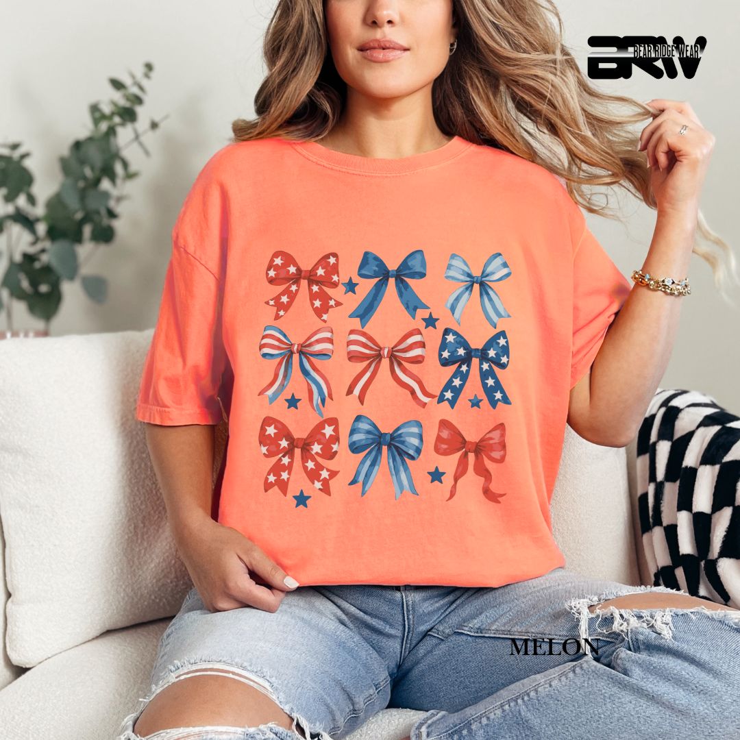 Red-White-Blue Bows- Patriotic Tee