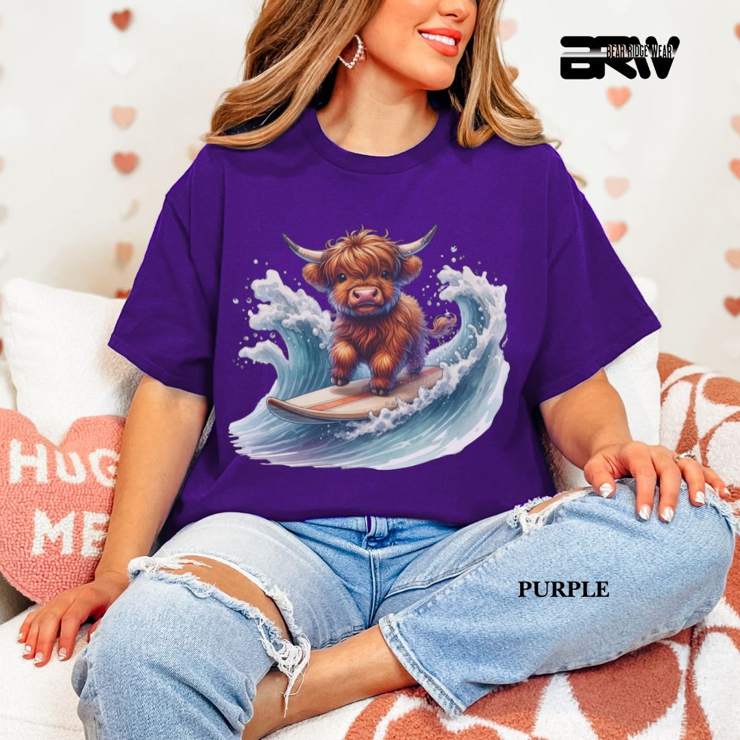 'Highland Cow-Surfing' 3 Summer Tee