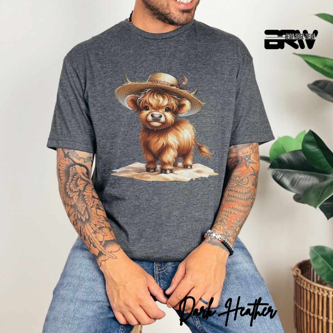 'Highland Cow- Sun Hat' Summer T- Shirt