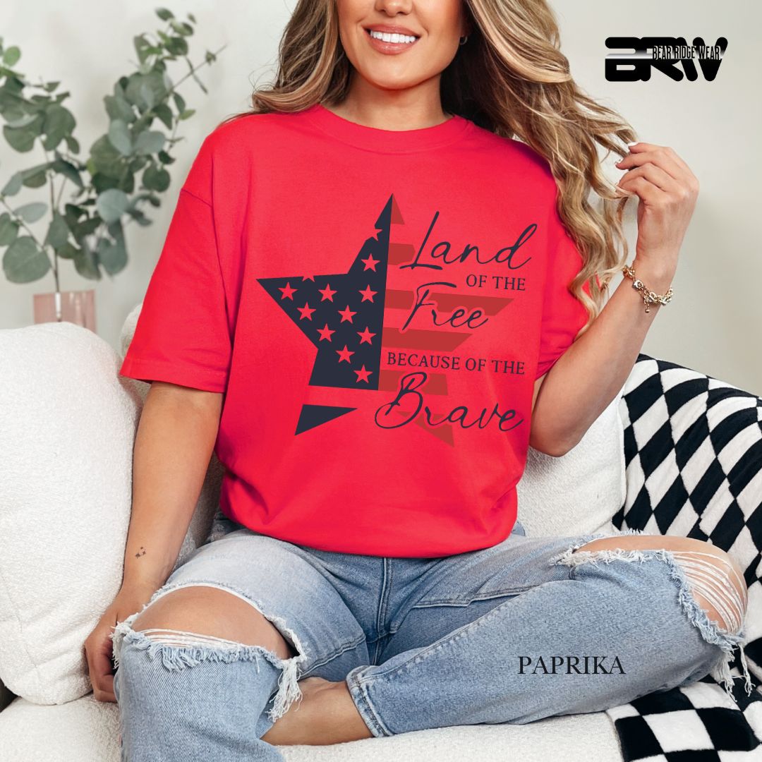 Land Of Free Star- Patriotic Tee