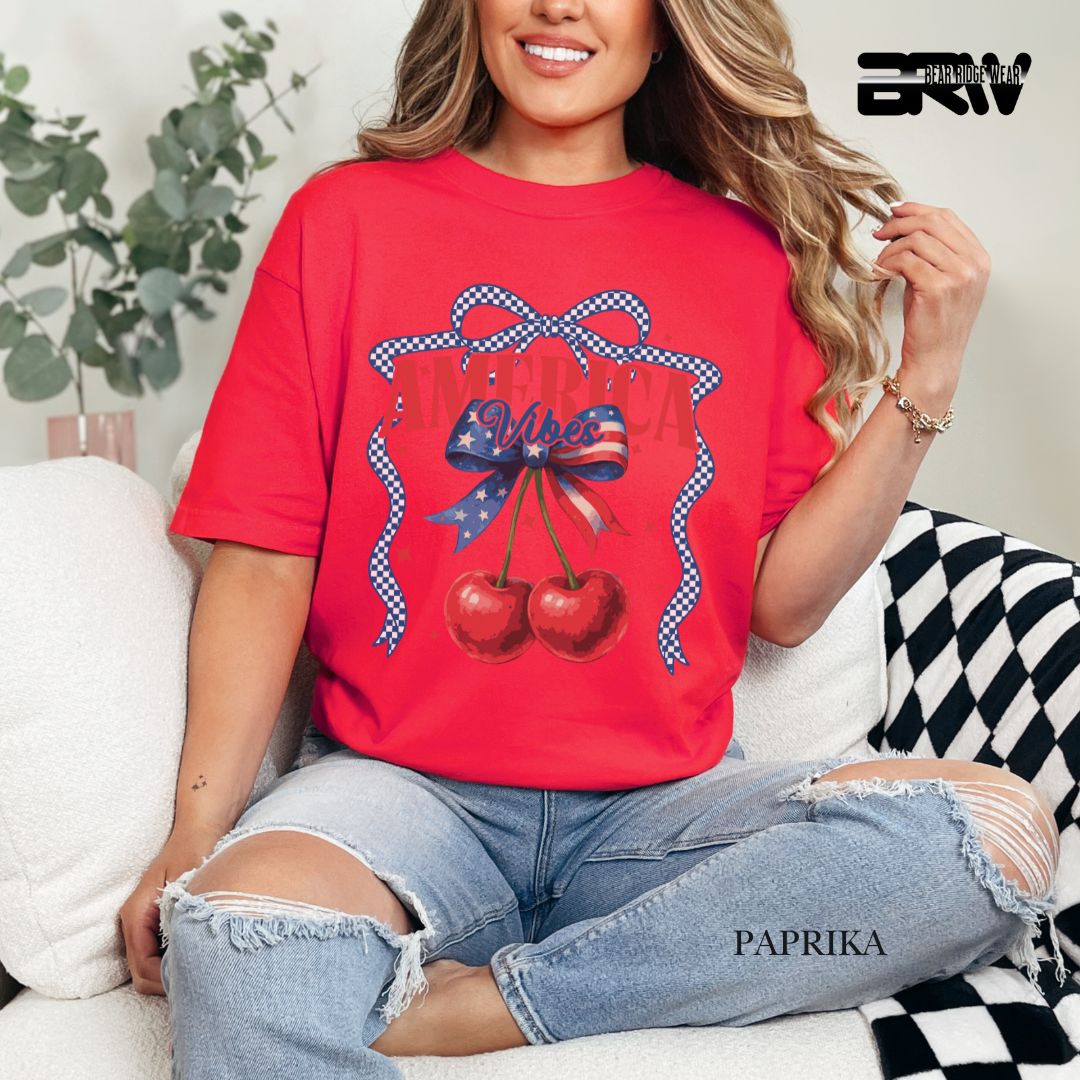 America Vibes- Cherries- Patriotic Tee